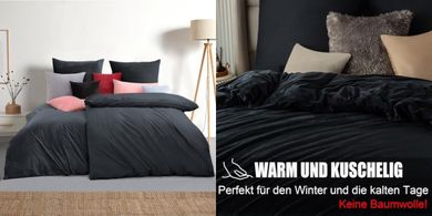 Soifox Winter-Flanell Bettwäsche (135x200 cm, 4-teilig, Anthrazit)