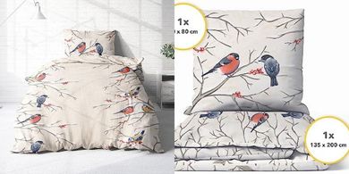 Kuschelige Wintervogel-Flanell-Bettwäsche (135x200 cm) Creme/Beige