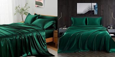 Lanqinglv Satin-Bettwäsche-Set (135x200/80x80cm), dunkelgrün, Luxus