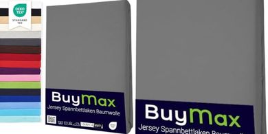 Buymax Spannbettlaken 160x200 cm, Anthrazit, Baumwolle Jersey, 25cm Höhe
