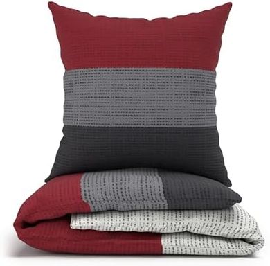 LARAWELL Premium Bettwäsche-Set: Rot-grau gestreift, 135x200 cm Baumwolle