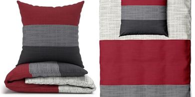 LARAWELL Premium Bettwäsche-Set (135x200 cm, Baumwolle, rot-grau gestreift)