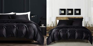 Boqingzhu Satin-Bettwäsche Set (135x200cm, 80x80cm Kissen), schwarz