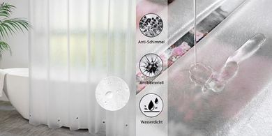 AooHome Duschvorhang: Weiß, transparent, 180x200cm, wasserdicht, anti-Schimmel.