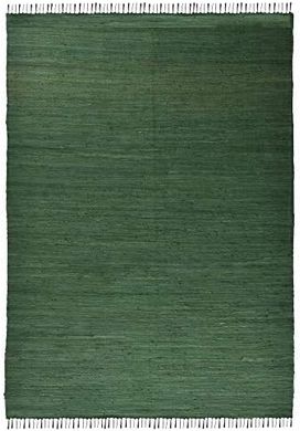 THEKO Handgewebter Baumwoll-Dhurry Teppich, dunkelgrün, 60x120 cm