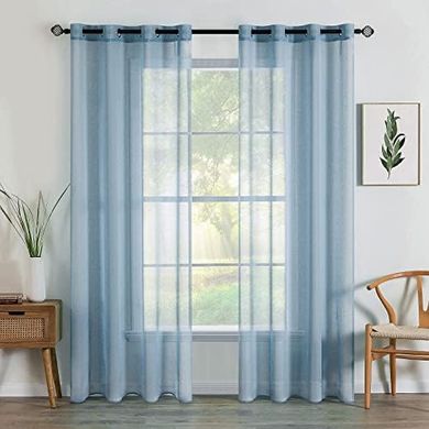 MIULEE Sheer Voile Curtains: Dusty Blue, 140x245cm