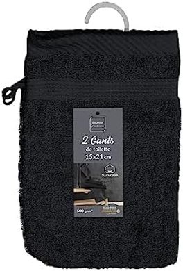 Schwarze Frottee-Waschhandschuhe (15x21cm), 2er-Set