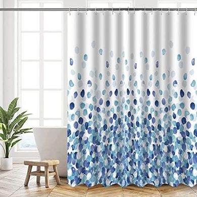 Blauer Hanfu-Duschvorhang (180x200cm), wasserdicht, beschwert, mit Ringen.