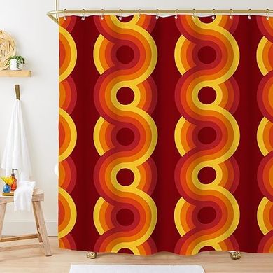 70er Jahre Retro Duschvorhang-Set (Orange/Gelb, geometrisch, 60x71 Zoll)