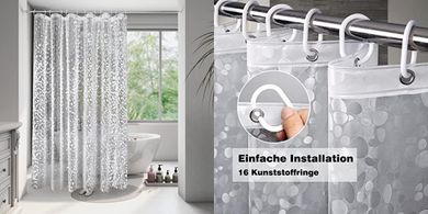 Wasserdicht, schimmelfest: 240x200cm Duschvorhang mit Magneten & 3D Kieselsteinmuster