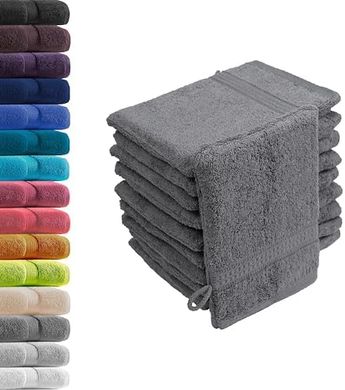 10er Set Premium Waschhandschuhe, Anthrazit, Baumwolle, 500g/m²