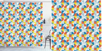 Blau-orange geometrischer Duschvorhang (Bauhaus-Stil, 175x180cm)