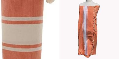 Rosa Lachs Fouta: Baumwoll-Handtuch mit weißen Streifen