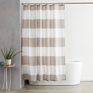 Stoff-Duschvorhang 183x183 cm, hellbraun/beige/grau gestreift