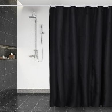 DUFU Wasserdichter Duschvorhang Anti-Schimmel 180 x 200cm Waschbar Schnelltrocknend Textil Stoff Polyester Badewanne für Vorhang Schwarz Halbtransparent Duschvorhang mit 12 Duschvorhängeringen