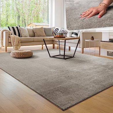 Grauer Kurzflor-Teppich (200x280 cm), waschbar, rutschfest, weich