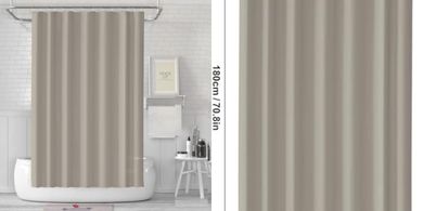 Wasserdicht, schimmelresistenter Duschvorhang (180x180cm), beige, mit Ringen.