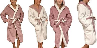 Kinder-Sherpa-Bademantel: Kuschelfleece, Wendbar, mit Taschen & Gürtel