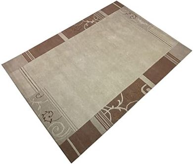 Beige hand-knotted wool rug (170x240cm), Indo-Nepal, Braun compatible.
