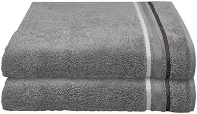Schiesser Skyline Duschtuch-Set: 2x 70x140cm, 100% Bio-Baumwolle, dunkelgrau/anthrazit