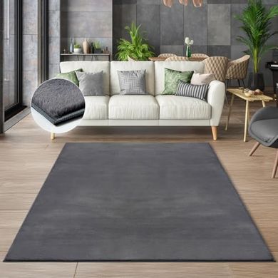 Kuscheliger Anthrazit-Teppich (120x170cm), waschbar, fußbodenheizungsgeeignet, Öko-Tex.