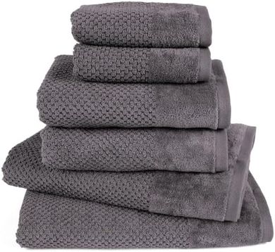 6-teiliges Baumwoll-Handtuchset (Bade-, Hand-, Gästetücher), anthrazit