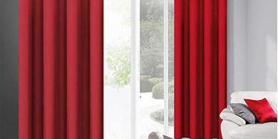 Rote Polyester-Gardine Rita (140x250cm), modern, einfarbig