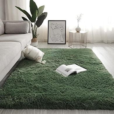 Waschbarer, dunkelgrüner Hochflor-Teppich (140x200cm)