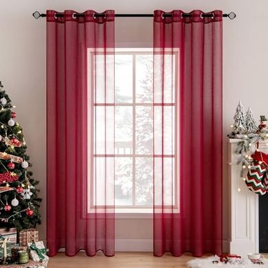 MIULEE Sheer Voile Curtains, Red, 140x245cm