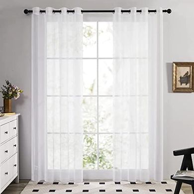 Deconovo Weißer Voile-Vorhang (2er Set, 229x140 cm)