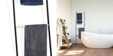 Relaxdays Handtuchleiter: 4 Sprossen, platzsparend, schwarz (160x40x26 cm)