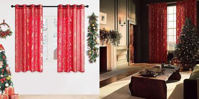 Topfinel Weihnachtsvorhänge: roter Kurzvorhang (140x160cm), 2er Set