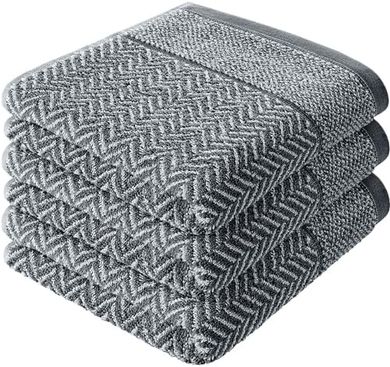 Herzbach Handtuch-Set Anthrazit/Weiß: 3x Baumwolle 50x100cm
