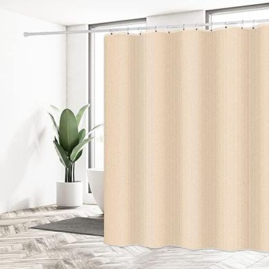 DUFU Duschvorhang: Beige, wasserdicht, 180x200 cm, waschbar, schnelltrocknend, mit Ringen.
