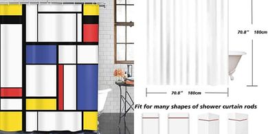 Mondrian-artiger Duschvorhang, bunt, 180x180cm, wasserdichtes Polyester
