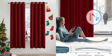 PONY DANCE Thermo-Vorhänge, Weihnachten, rot, 175x140cm (2er Set)
