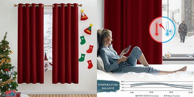 PONY DANCE Thermo-Vorhänge, Weihnachten, rot, 175x140cm (2er Set)