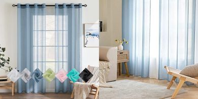 Transparenter Voile-Vorhang (2er Set, 140x215 cm, staubig blau)