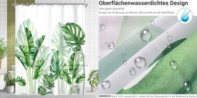 Duschvorhang Grün Blätter: 150x200cm, beschwert, wasserabweisend, waschbar.