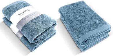 Herzbach Premium Duschtuch-Set (70x140cm, Graublau): Baumwolle, saugstark, weich.