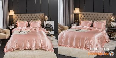 Rosa Satin-Bettwäscheset 135x200 mit Rüschen