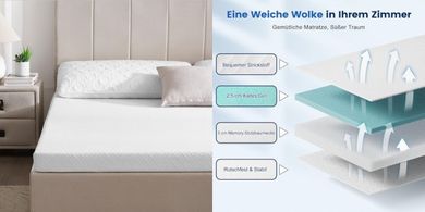 7,5cm Öko-Tex Gel-Memory-Schaum Topper (140x200cm, H2/H3), waschbarer Bezug
