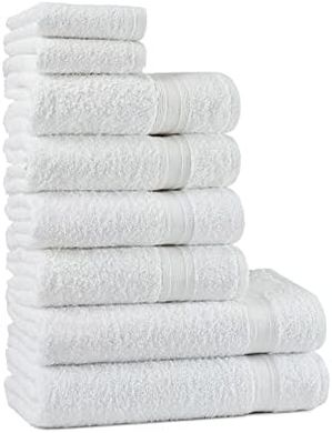 8-teiliges weißes Baumwoll-Handtuchset: 2 Badetücher, 4 Handtücher, 2 Gästetücher