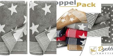 Sparpreis Doppelpack: Dusch- & Handtücher, grau, Streifen/Sterne