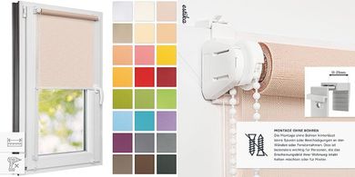 Maßgeschneiderter Klemmfix-Sichtschutzrollo (24 Farben, 30-129cm breit)