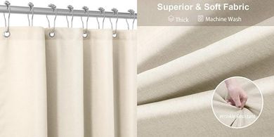 Wasserdichtes Duschvorhang-Set (Leinen, Metallringe, 92x182cm, Beige)