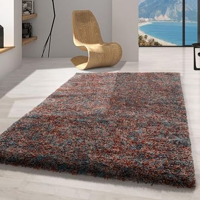 Hochflor-Teppich Shaggy Flokati (Terrakotta/Blau/Beige, 80x150cm)