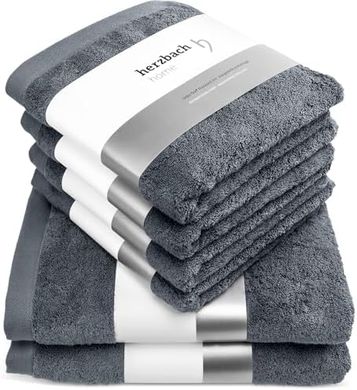 Herzbach Handtuch-Set: 100% Baumwolle, anthrazit, weich & saugstark