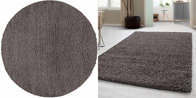 Taupe Shaggy Hochflor Rundteppich (80cm), weich, pflegeleicht
