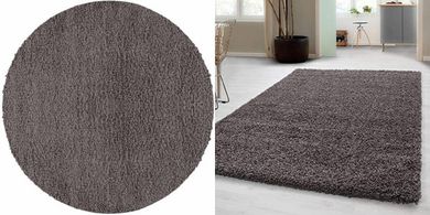 Taupe Shaggy Hochflor Rundteppich (80cm), weich, pflegeleicht